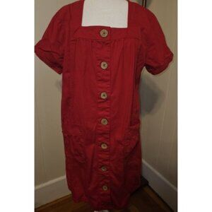 VICKI BLUE Red Short Sleeve Denim Dress Ladies Large Petite Square Neckline